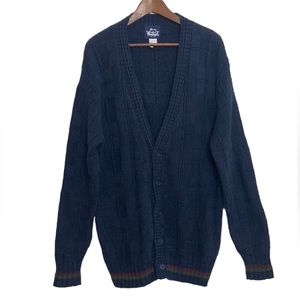 Vintage Woolrich Sweater Mens Large Blue Cotton Chunky Knit Cardigan Made in USA